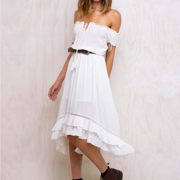 Anthropologie Dresses & Skirts - Spiritwalker Dress White Off the Shoulder Midi 8 M